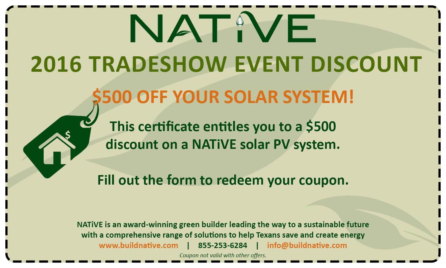2016 Tradeshow 300 Off Coupon Build NATiVE